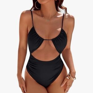 Black Cutout One-Piece Swimsuit with Adjustable Straps